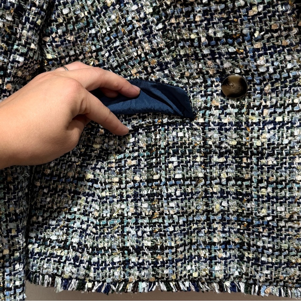Ann Taylor Tweed Blazer in Black, White & Blue - Picture 11 of 15